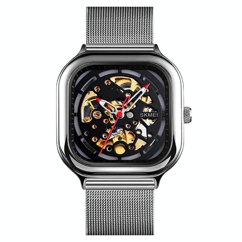 Men Automatic Tourbillon Watch with Mesh Band - Silver