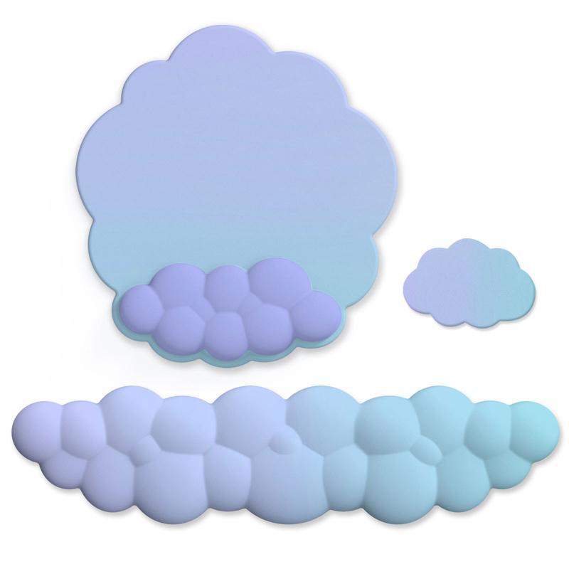 3 Piece Cloudy Gradient Memory Foam Wrist & Mouse Pad Set Blue+Gray - Model 5
