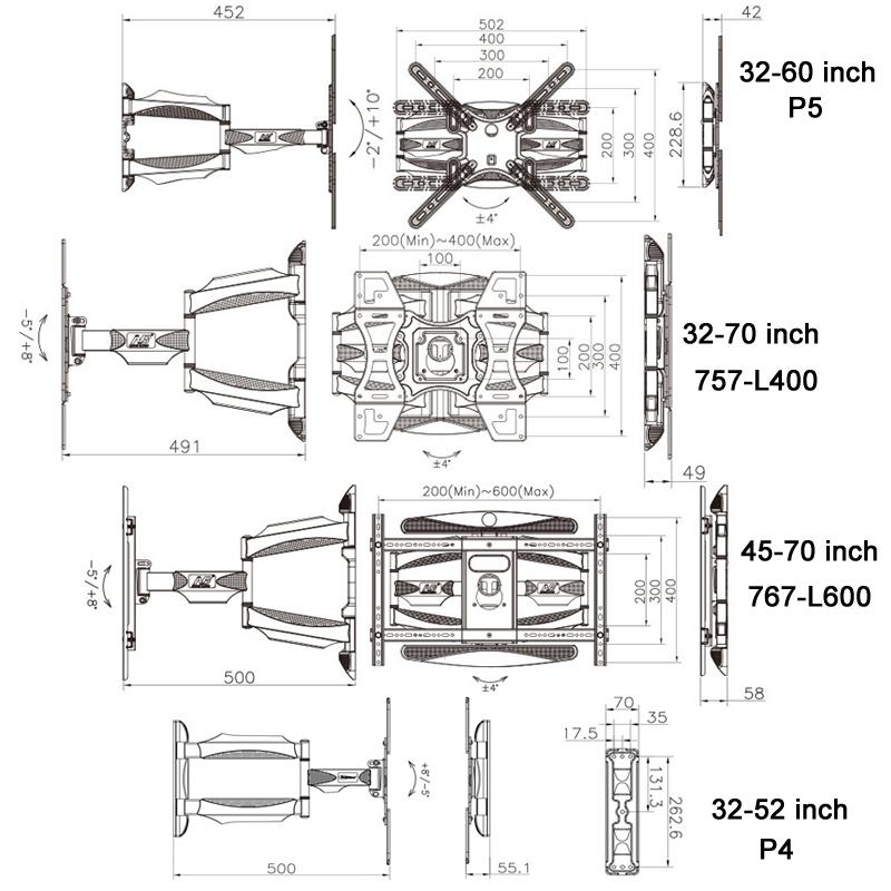 45-70 Inch Telescopic Swivel Tv Wall Mount Bracket 4