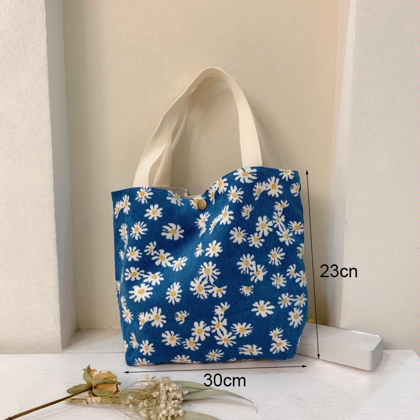 Large Capacity Corduroy Tote Bag with Floral Design - Yellow Daisy 5