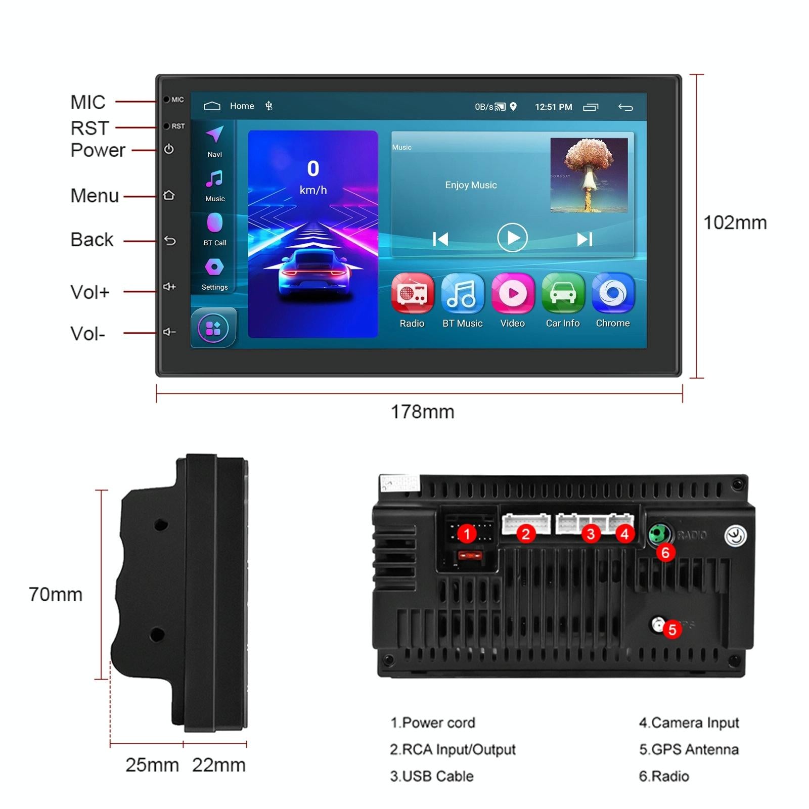 7 Inch Android 11 Carplay Navigation Player + Ahd Camera 3