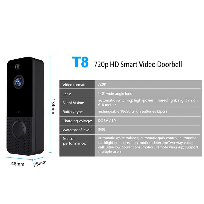 Wireless Wifi Video Doorbell With Night Vision And Ai Recognition - 720P - 1800 Mah 3