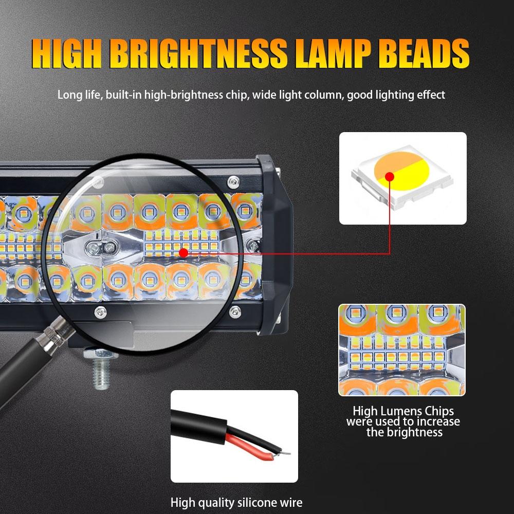 7 Inch 15W 3 Row Car Led Strip Light Working Refit Off - Road Vehicle Lamp Roof Strip Light With Yellow White Flash 10