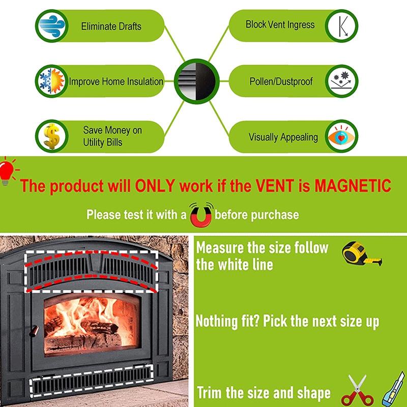 2-pack Magnetic Fireplace Draft Stopper - 101.6 x 10.16cm - Block Cold Air 4
