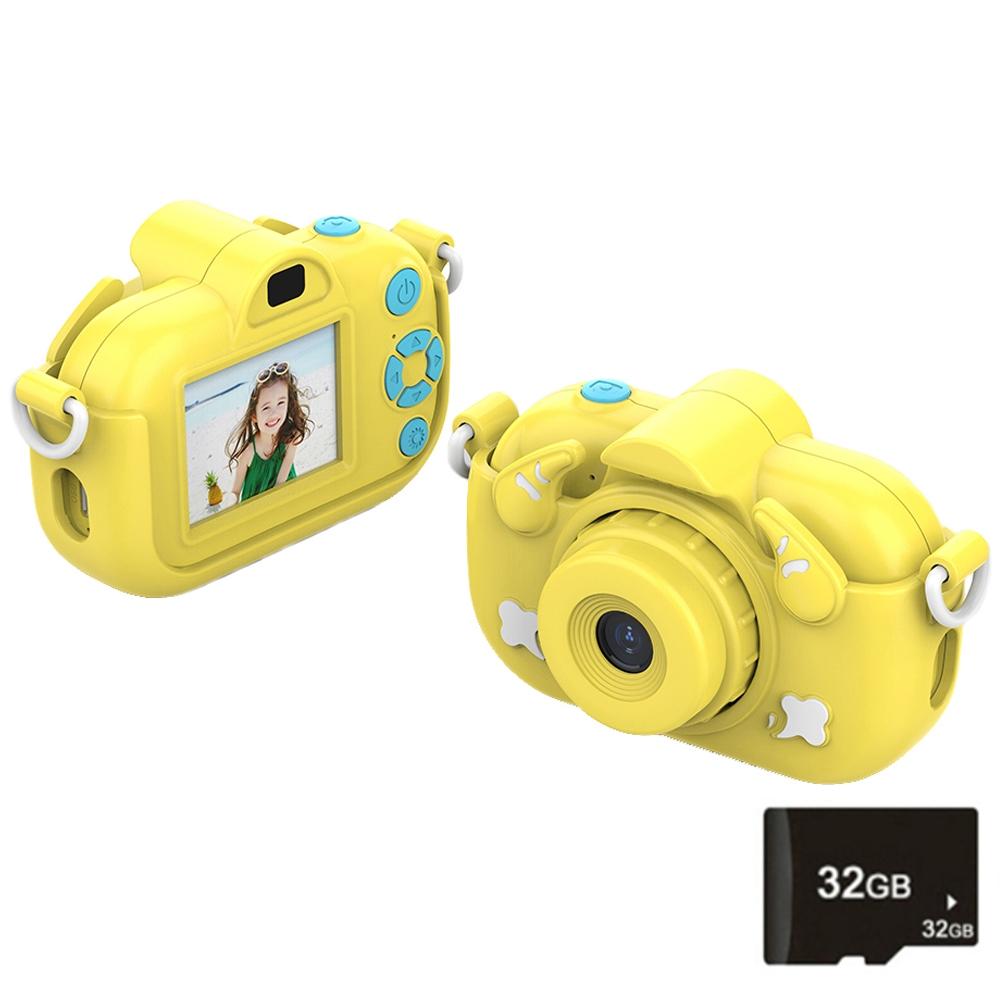 2.0-Inch 4X Zoom Hd Digital Camera For Kids - Blue - Yellow+32G 15