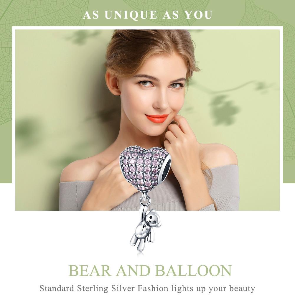 925 Sterling Silver Bear Balloon Bracelet With Zirconium Diamond Beads Style - Bead + Chain 3