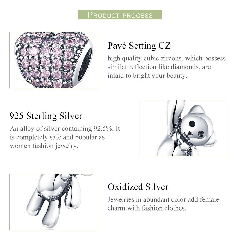 925 Sterling Silver Bear Balloon Bracelet With Zirconium Diamond Beads Style - Bead + Chain 4