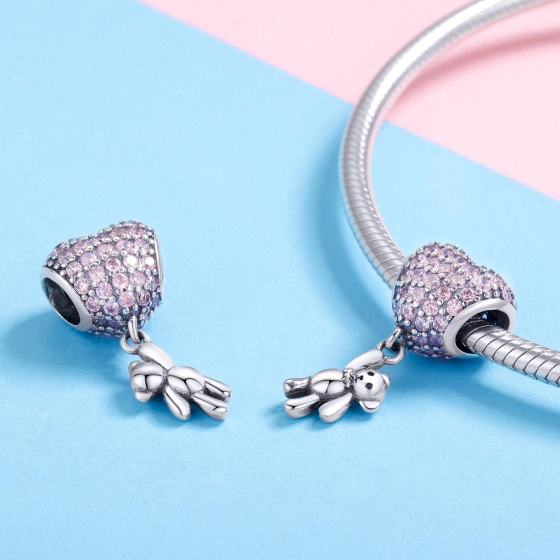 925 Sterling Silver Bear Balloon Bracelet With Zirconium Diamond Beads Style - Bead + Chain 5