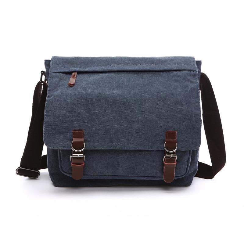 Dark Blue Canvas Business Messenger Bag Large