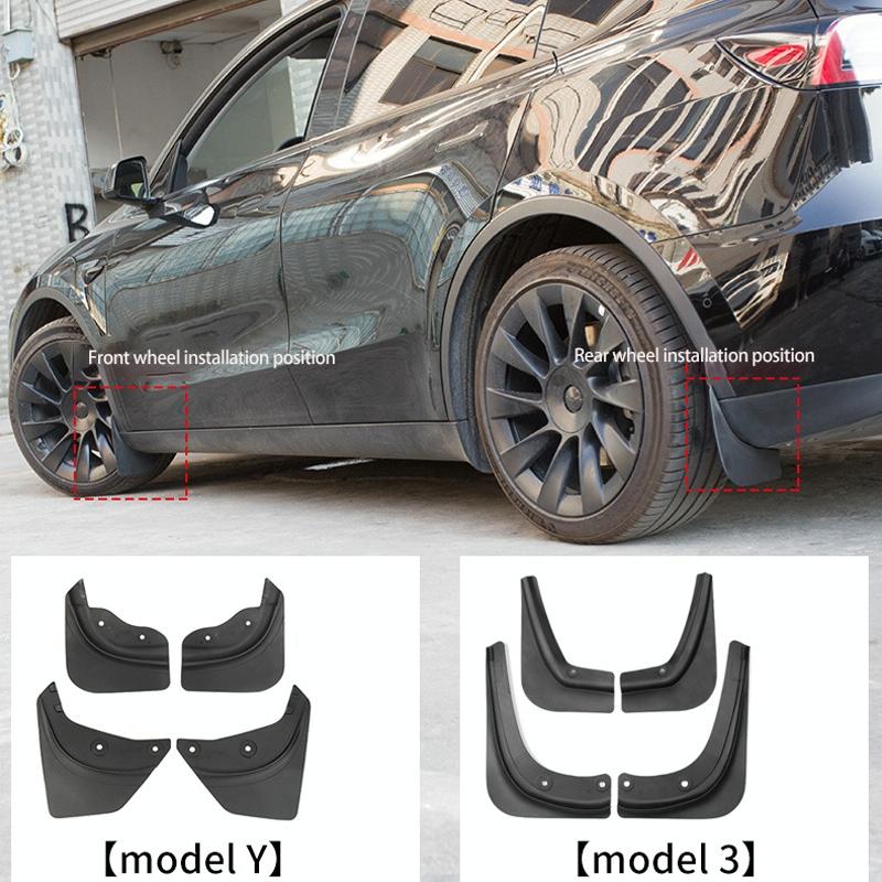 4Pcs / Set Splash Guards Matte Fender No Drilling Required Upgraded Pp Material - For Tesla Model 3 3