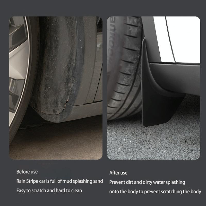 4Pcs / Set Splash Guards Matte Fender No Drilling Required Upgraded Pp Material - For Tesla Model 3 9