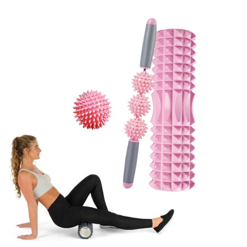 3-In-1 Hollow Eva Foam Roller Set For Muscle Relaxation And Yoga 33Cm Pink