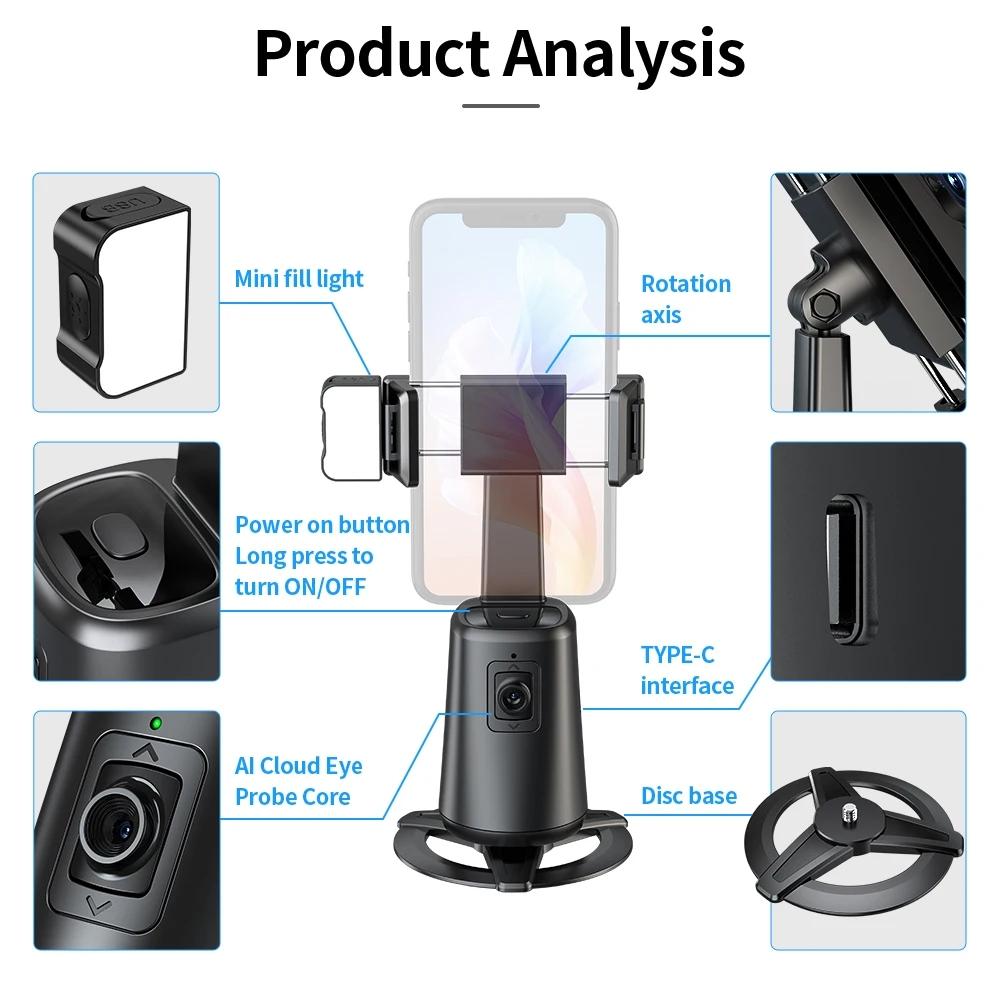 Auto Tracking Gimbal Stabilizer with Fill Light and Selfie Stick - 360 Degree Rotation - A200 Set 2 7