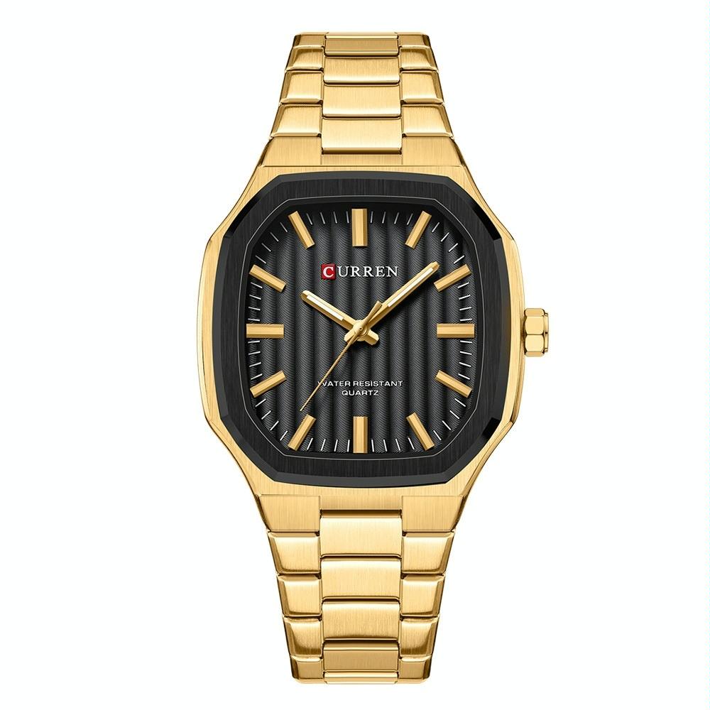 Men Quartz Watch with Steel Strap for Business - White Shell Golden Circle White Surface