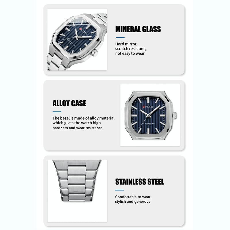 Men Quartz Watch with Steel Strap for Business - White Shell Golden Circle White Surface 4