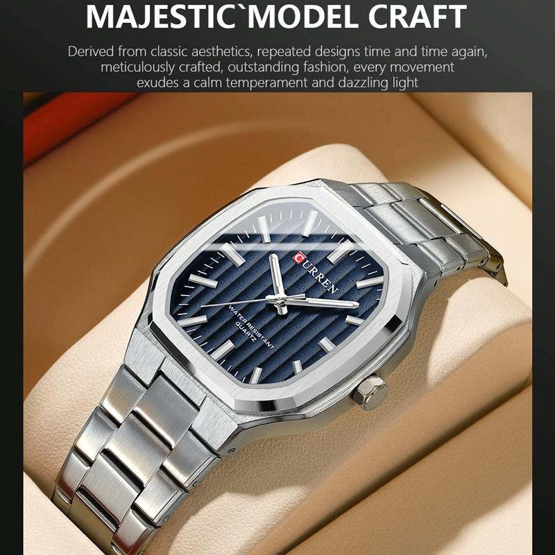 Men Quartz Watch with Steel Strap for Business - White Shell Golden Circle White Surface 5