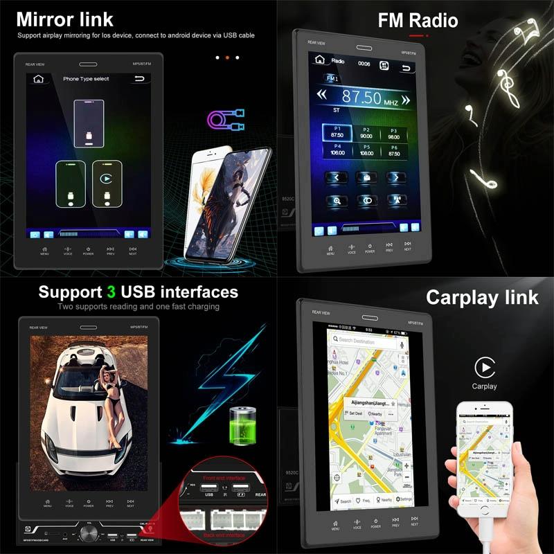 9.5 Inch Vertical Screen Car Mp5 Player - 2 Spindles + 4 Cameras 3