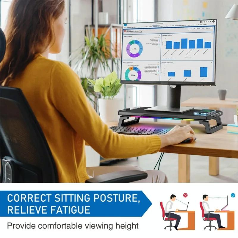 Usb Monitor Stand Riser with Type-c Ports - Wireless Charging  Black 5
