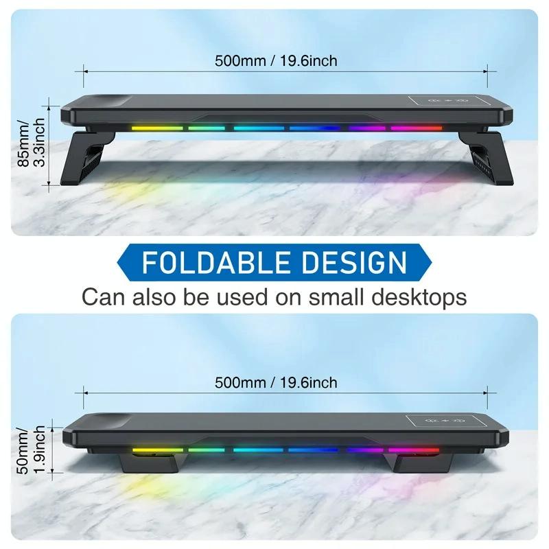 Usb Monitor Stand Riser with Type-c Ports - Wireless Charging  Black 7
