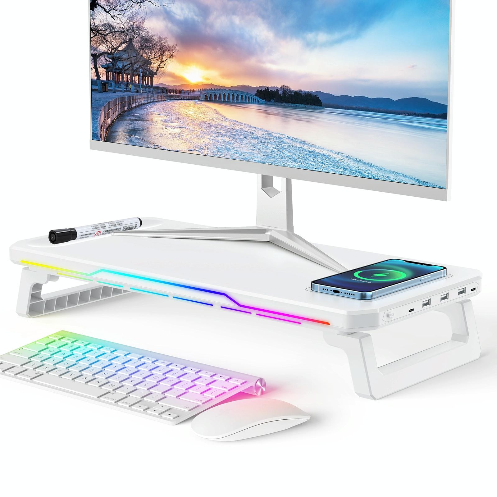 Usb Monitor Stand Riser with Type-c Ports - Wireless Charging  Black 10