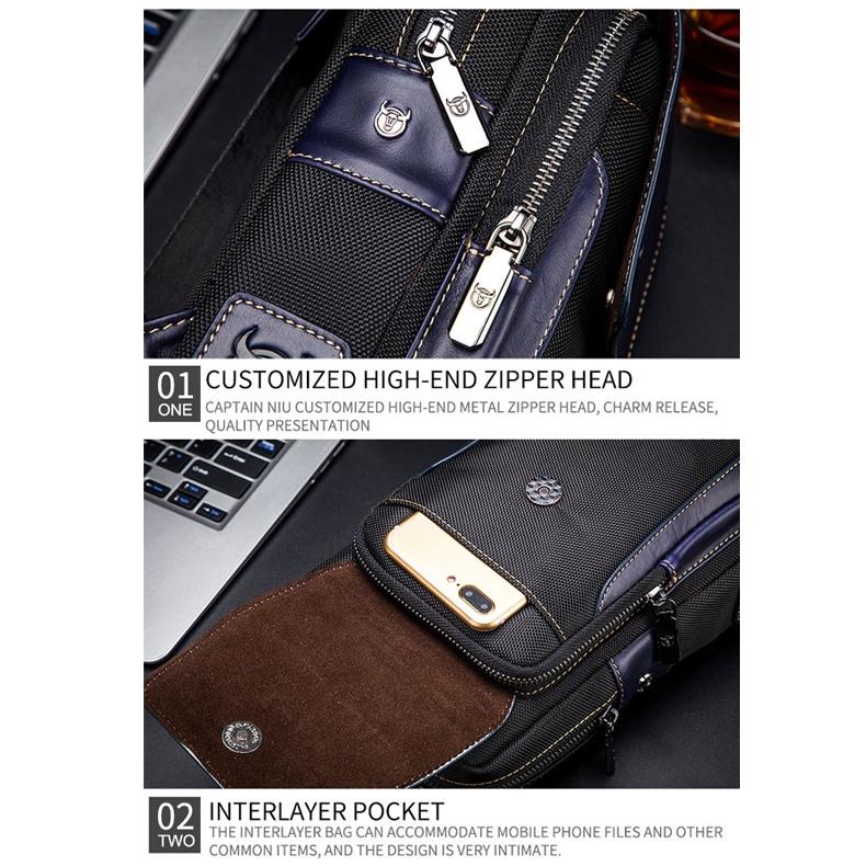 Blue Black Leather Men Chest Bag Casual Shoulder Bag 6