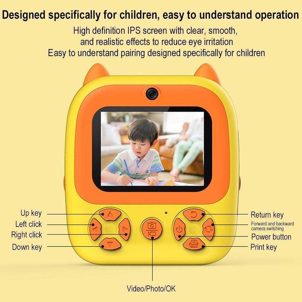 Instant Print Camera with Dual Lens - 2.8 Screen for Kids Blue - Yellow 9