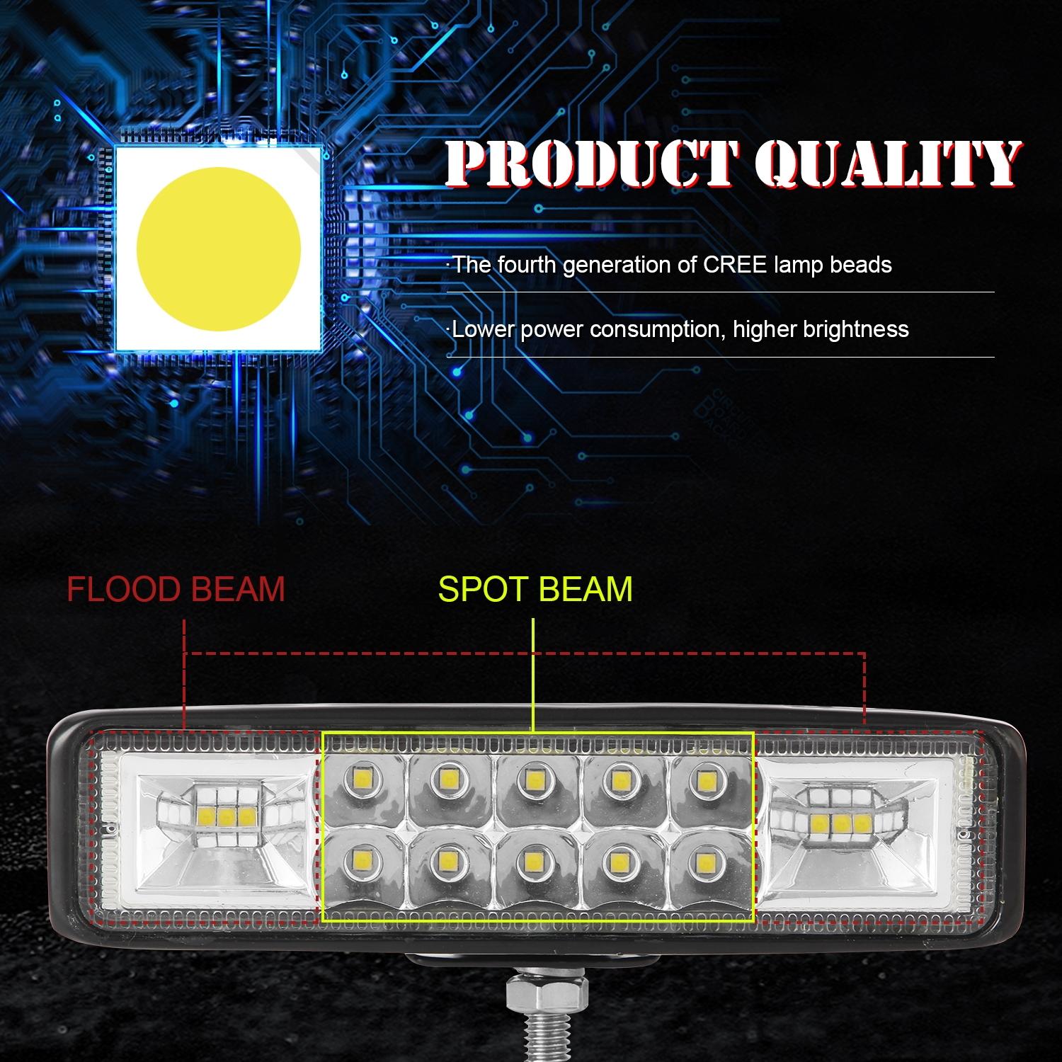 2 Pcs Car 6 Inch Dual - Row Mixed Light Strip Lamp Floodlight & Spotlight Work Light 8