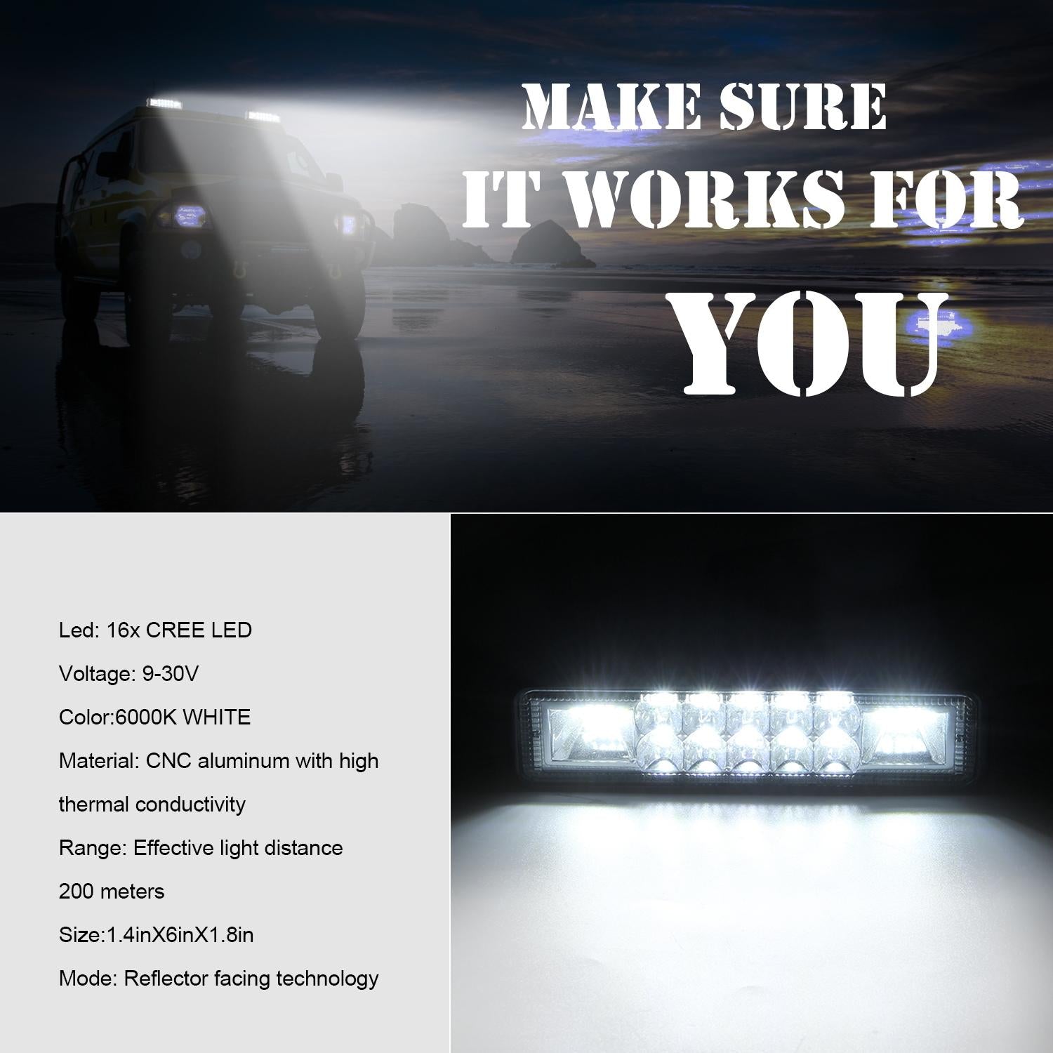 2 Pcs Car 6 Inch Dual - Row Mixed Light Strip Lamp Floodlight & Spotlight Work Light 9