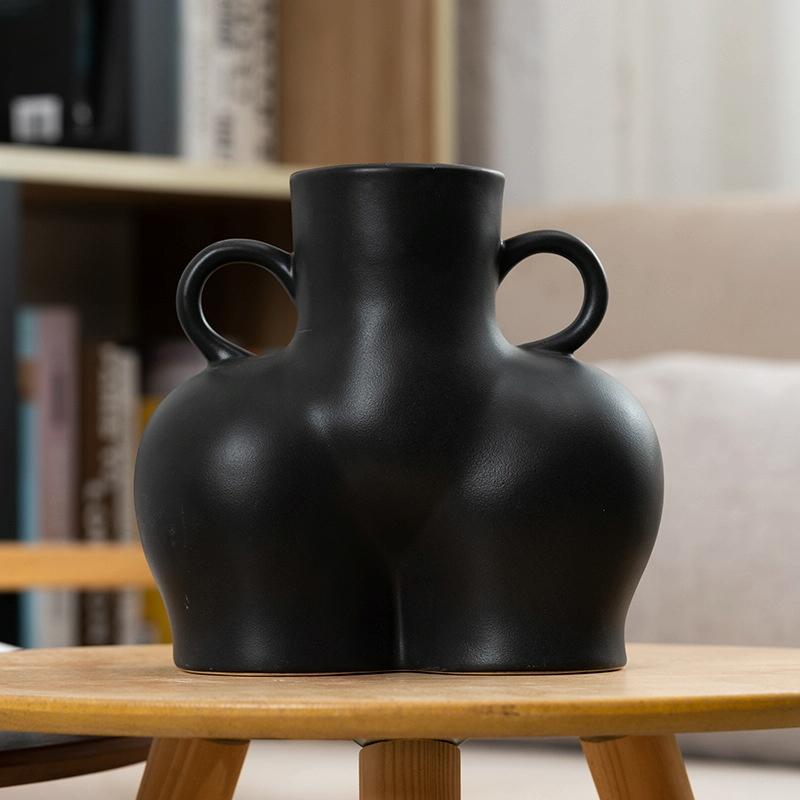 Large Matte Black Ceramic Vase for Home Decor and Dried Flower Arrangements