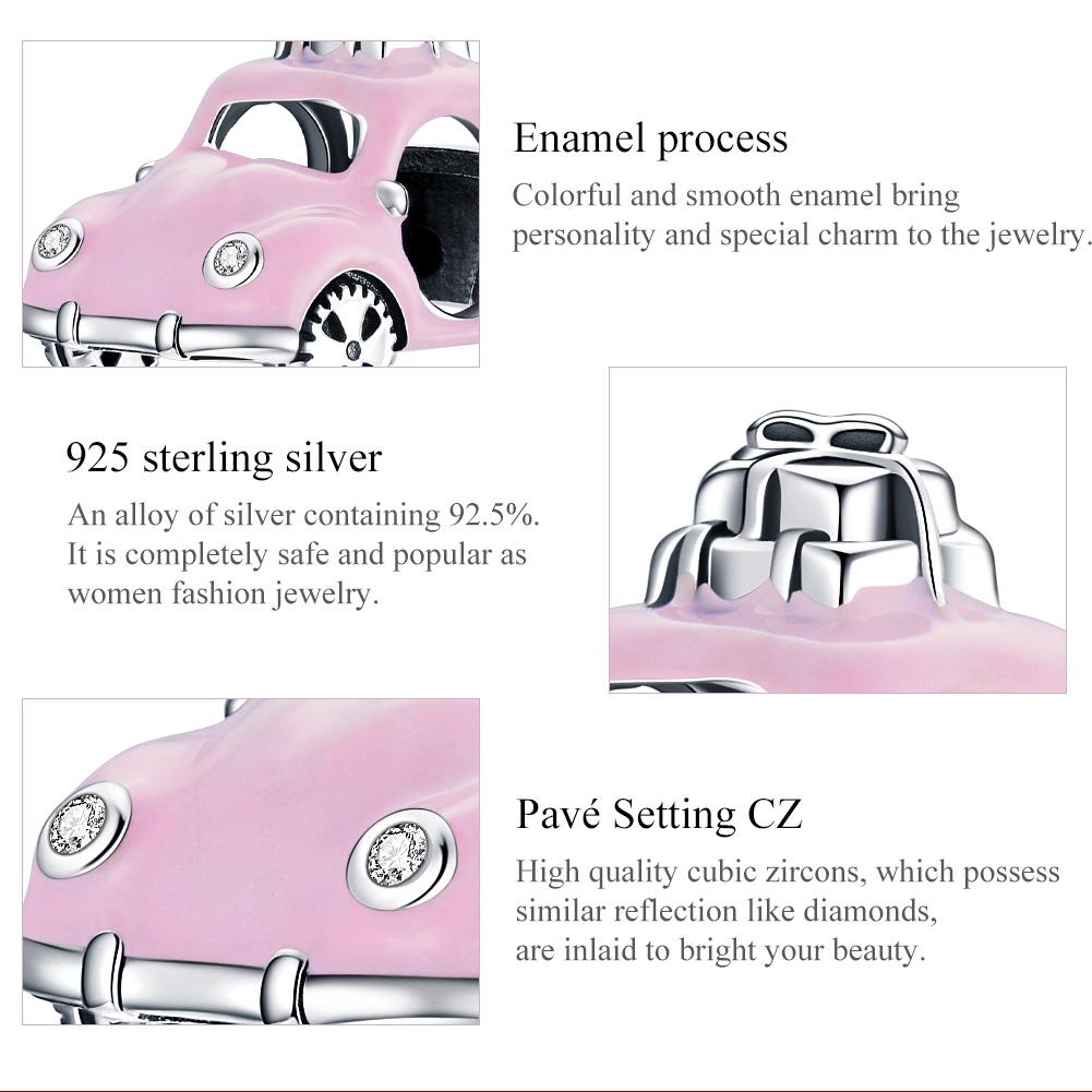 925 Sterling Silver Pink Car Beads For Diy Bracelets & Necklaces 6