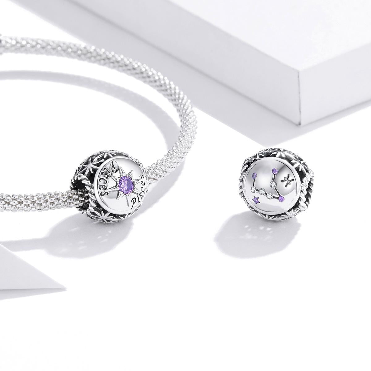 925 Sterling Silver Zodiac Zircon Bead Bracelet / Necklace Set Pisces Style - Pisces 5