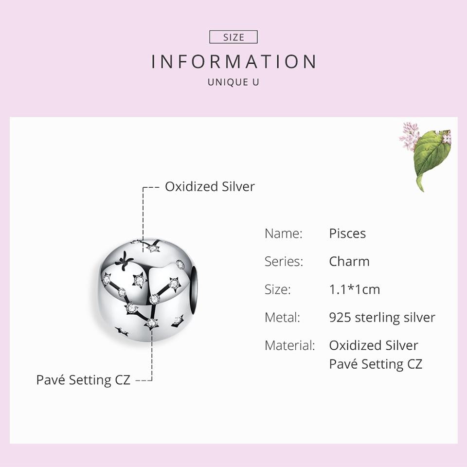 925 Sterling Silver Diy Zodiac Bracelet Beads Constellation Accessory Pisces Style - Pisces 5