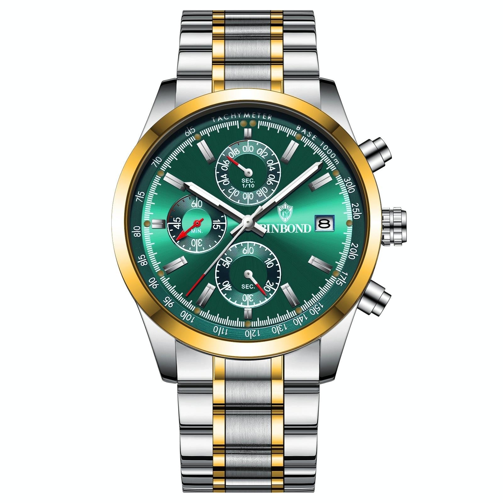 Waterproof Luminous Quartz Watch - Multifunctional 30m - Inter-Gold-Green