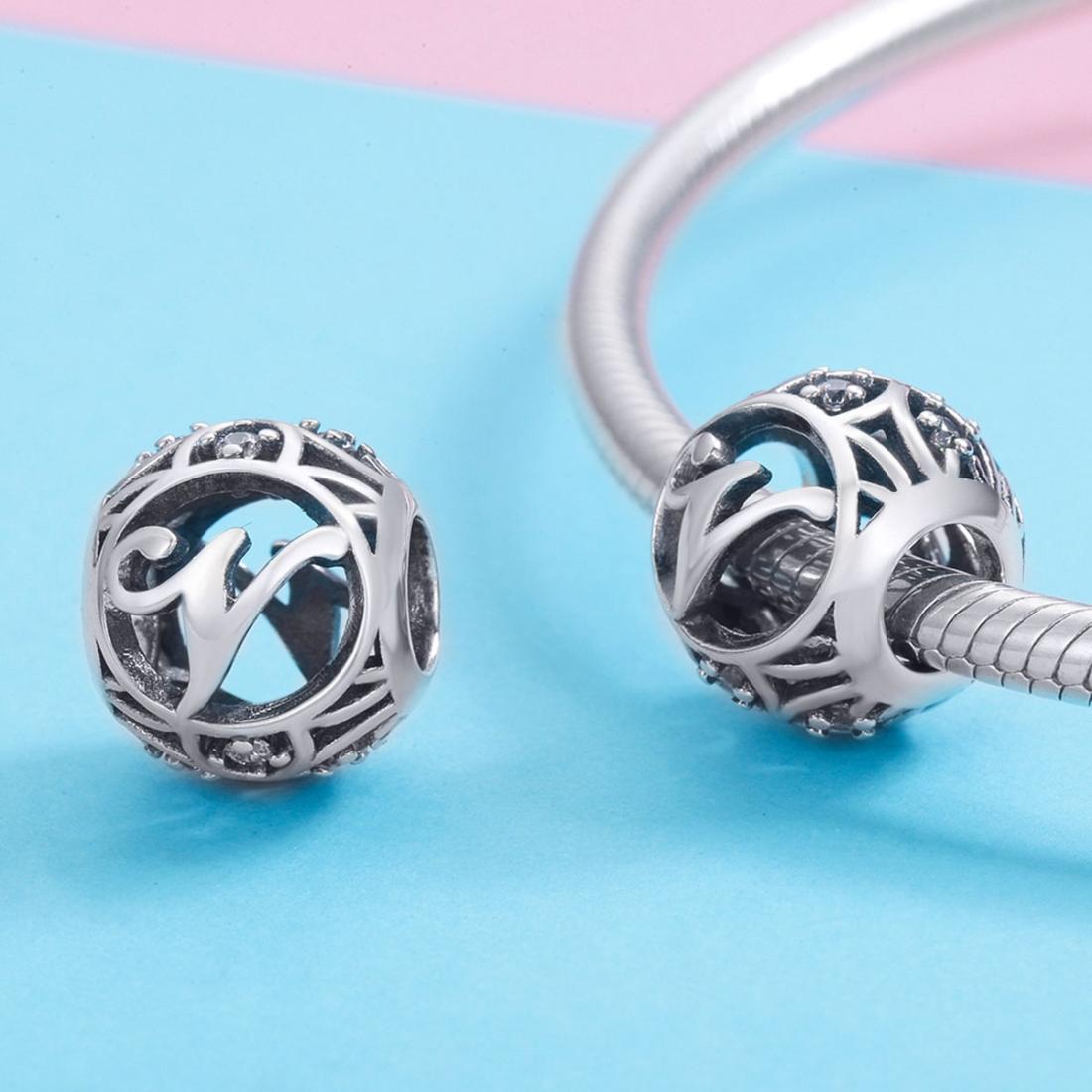 925 Sterling Silver 26 English Letter Beads For Diy Bracelets & Necklaces Style - V 5