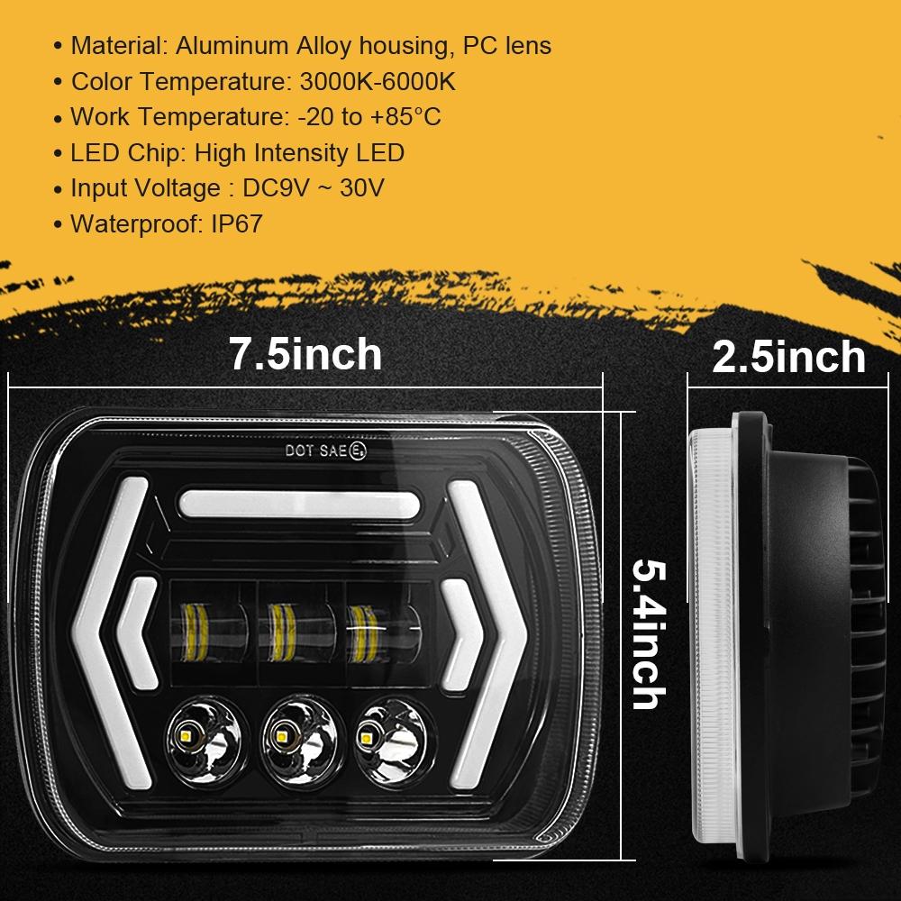 Car 7 Inch Square Dc9 - 30V Led Headlight Modification Accessories For Jeep Wrangler 6