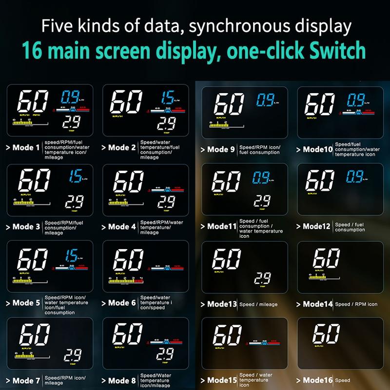 5 Inch Obd2 Head Up Display Car Speed Revolving Speed Water Temp Battery Voltage 4