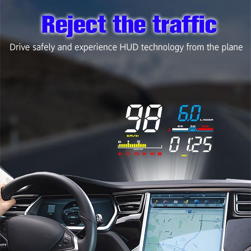 5 Inch Obd2 Head Up Display Car Speed Revolving Speed Water Temp Battery Voltage 9