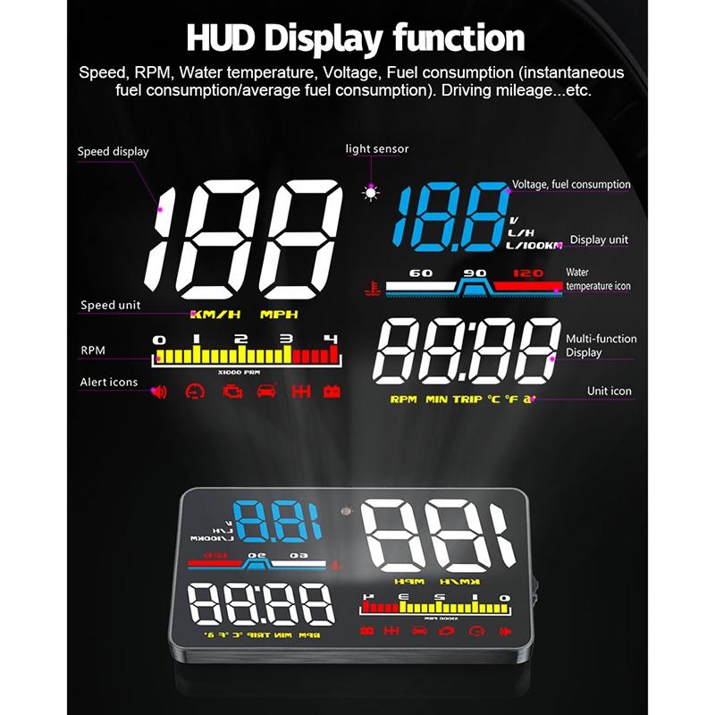5 Inch Obd2 Head Up Display Car Speed Revolving Speed Water Temp Battery Voltage 10