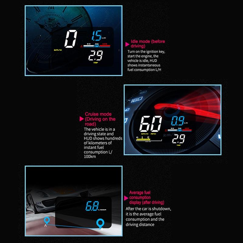 5 Inch Obd2 Head Up Display Car Speed Revolving Speed Water Temp Battery Voltage 12