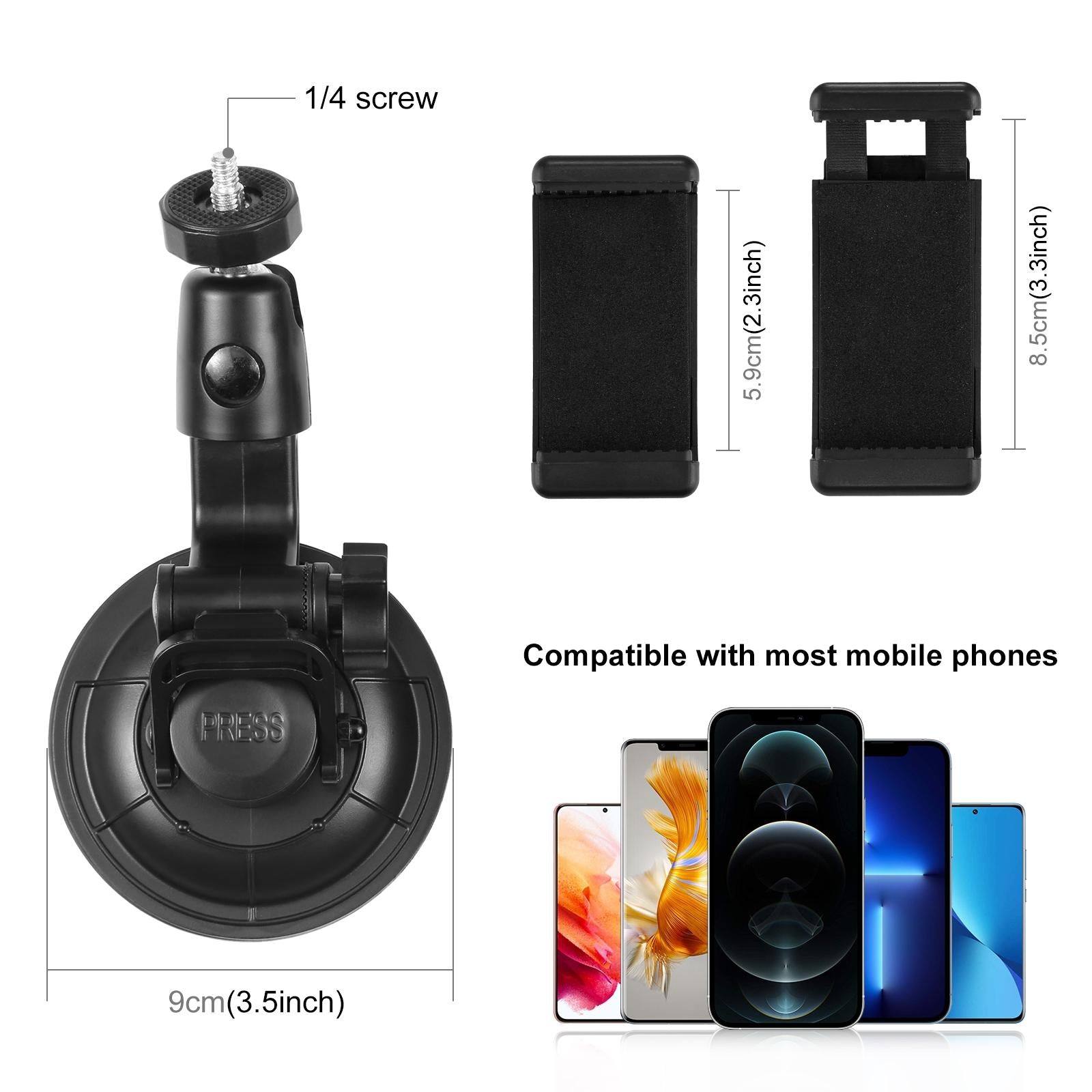 Universal Car Phone Mount with Suction Cup and Tripod Adapter 4