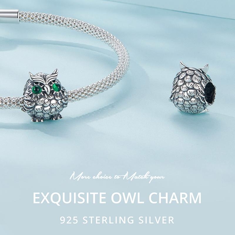 925 Sterling Silver Owl Pendant Necklace Charm For Diy Bracelets 7