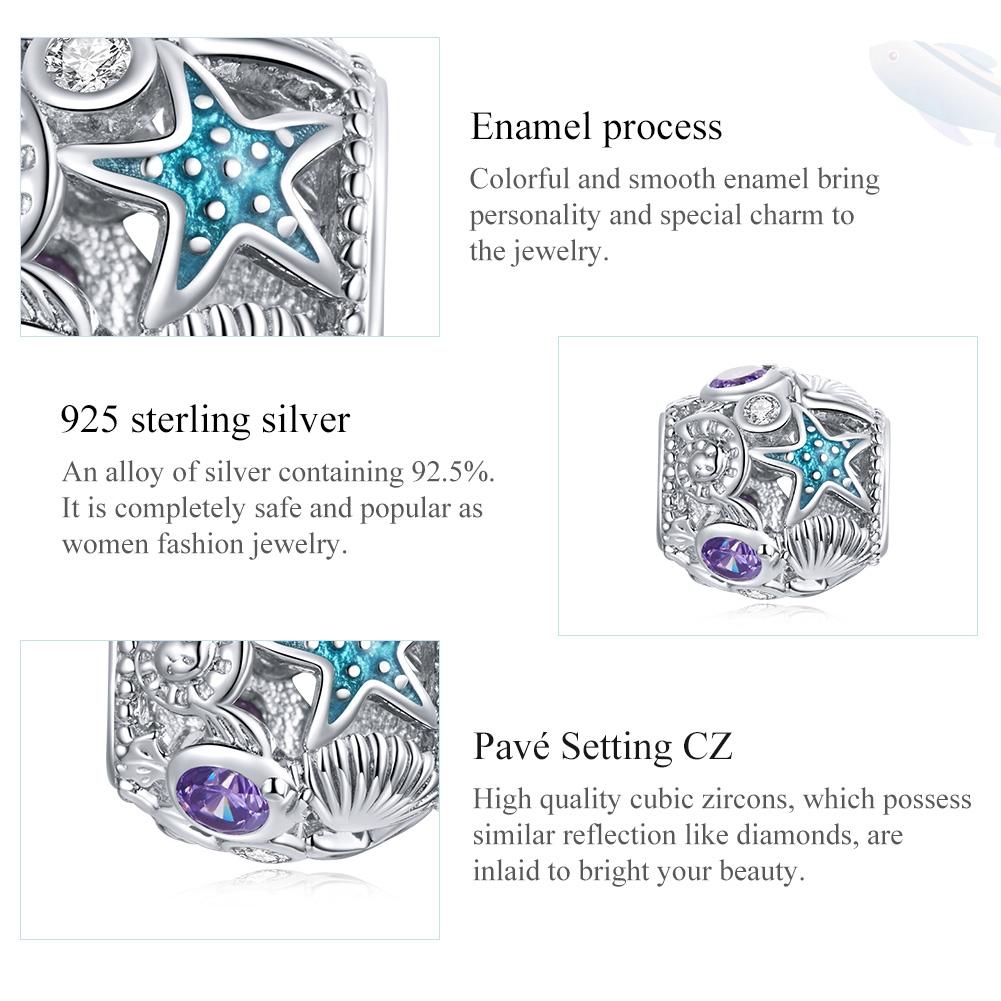 925 Sterling Silver Starfish Zircon Beaded Bracelet / Necklace Set 6