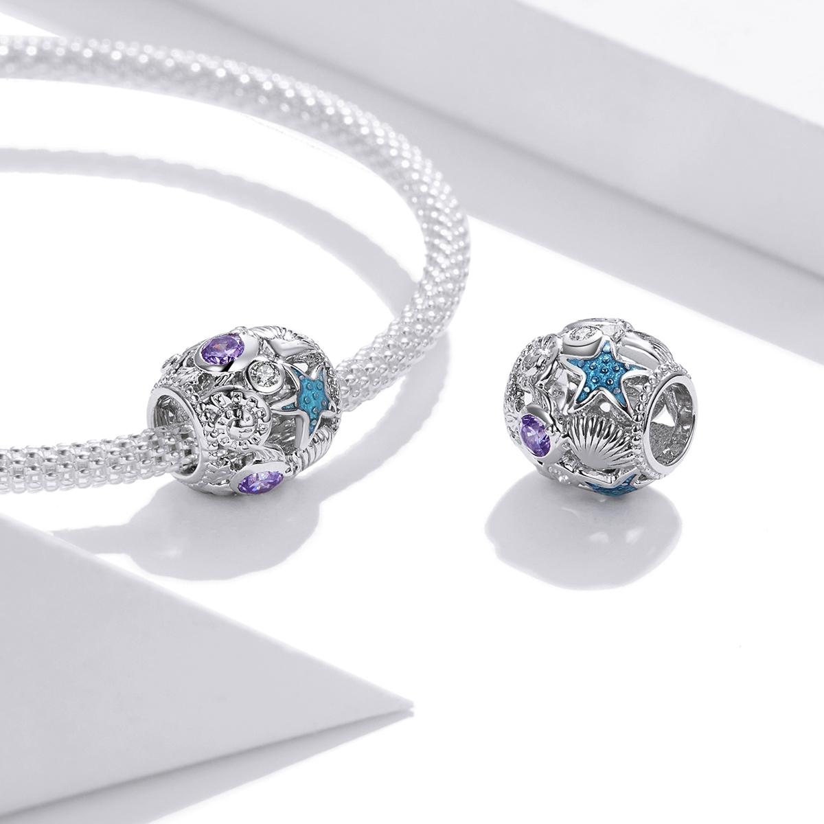 925 Sterling Silver Starfish Zircon Beaded Bracelet / Necklace Set 7