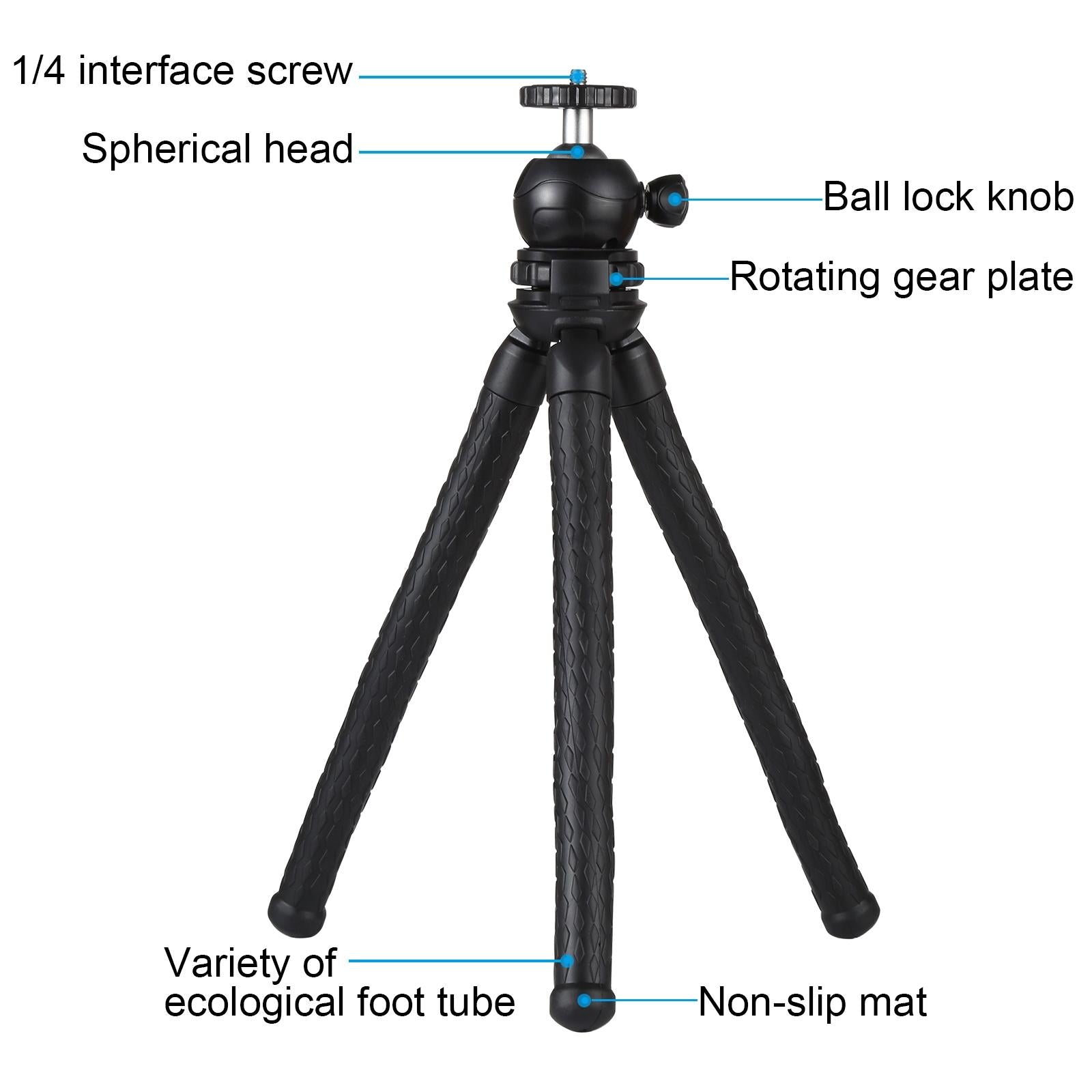 Flexible Mini Octopus Tripod with Ball Head and Phone Clamp for Slr Cameras Gopro and Cellphones 3