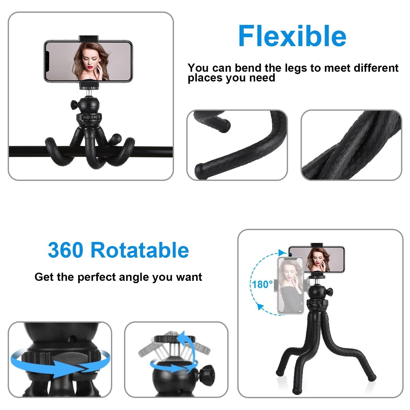 Flexible Mini Octopus Tripod with Ball Head and Phone Clamp for Slr Cameras Gopro and Cellphones 4
