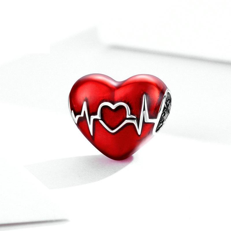 925 Sterling Silver Love Heartbeat Red Heart Pendant For Diy Bracelets & Necklaces 3
