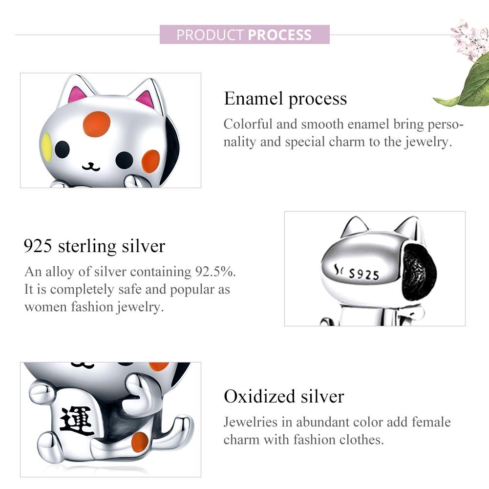 925 Sterling Silver Lucky Cat Bead For Diy Bracelet Or Necklace 6