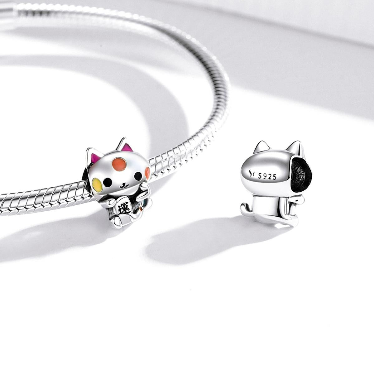 925 Sterling Silver Lucky Cat Bead For Diy Bracelet Or Necklace 7