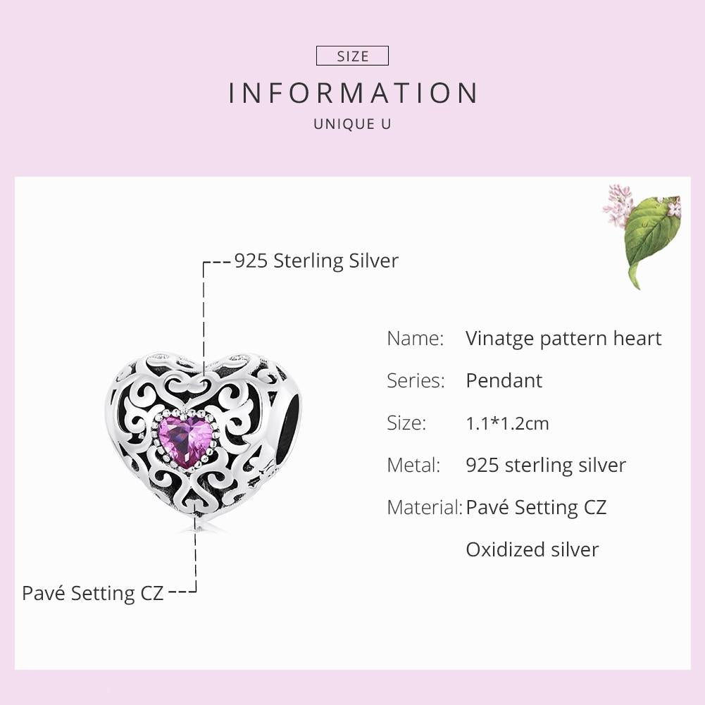 925 Sterling Silver Retro Flower Heart Beads For Diy Bracelets & Necklaces 4