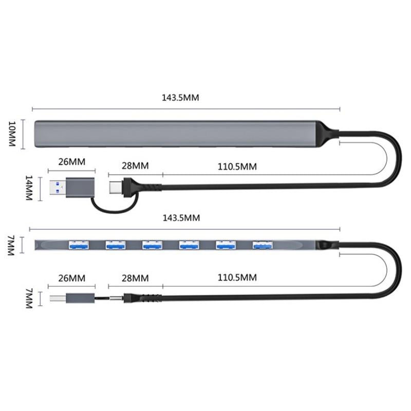 7-In-1 Usb Hub Usb 3.0 + 6X Usb 2.0 + Type-C 7